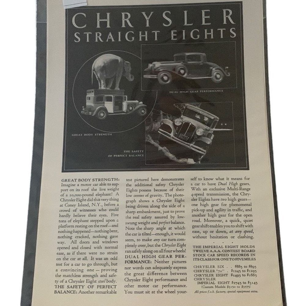 Vintage 1931 Chrysler Straight Eights Ad Advertisement
